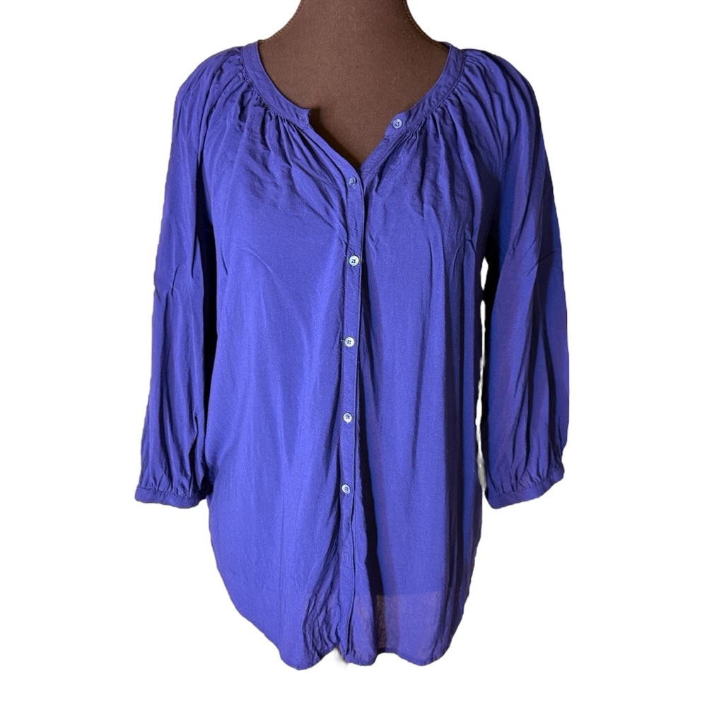 BABATON ARITZIA Royal Cobalt Blue Blouse Button Up Flowy Lightweight Flowy Small